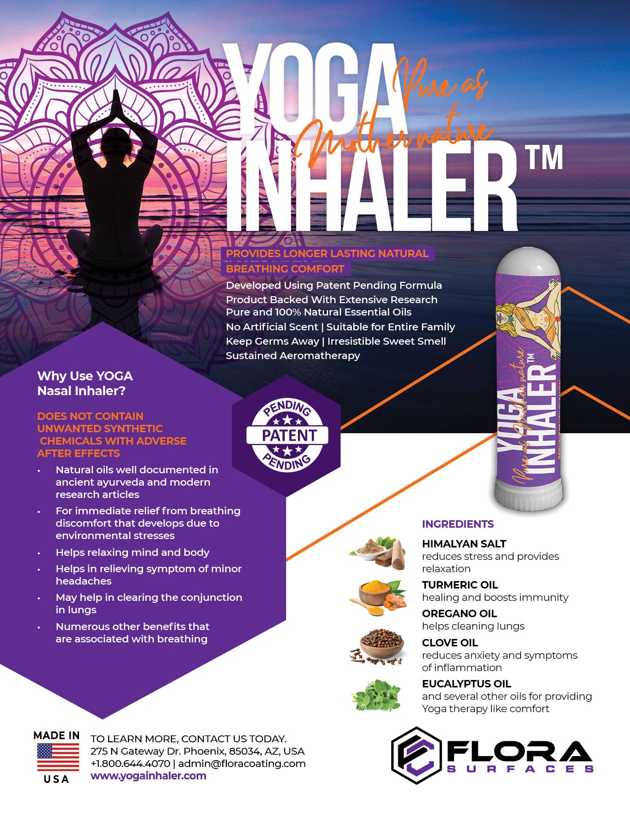 YOGA Inhaler - A Natural Nasal Inhaler for Breathing & Meditation - 1pk